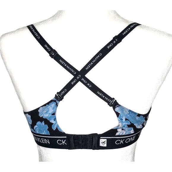 Calvin Klein CK One Bundle of 2 Black Blue Floral Adjustable Bra Small - Picture 8 of 12